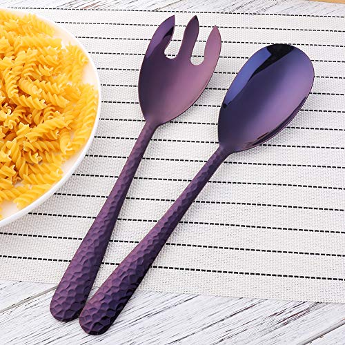 Salad Spoon and Fork Set, 12 Inch Stainless Steel Salad Server, Purple Serving Utensils, Dishwasher Safe, Pack of 2 - color: Purple