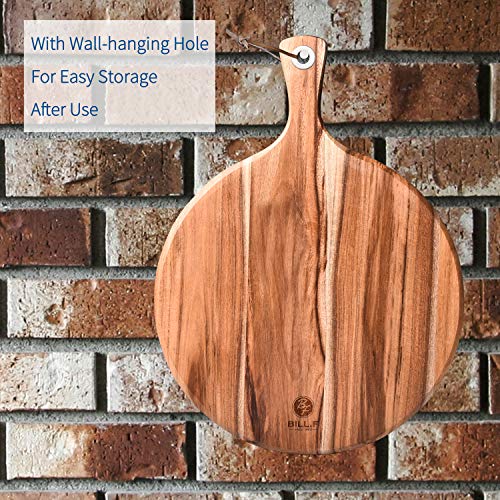 BILL.F Pizza Peel,14" L x 14" W Acacia Wood Cutting Board, with 5" Handle, 19" Overall Length - style: 14 inch