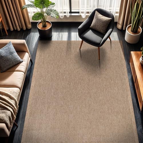 Easy Jute Rug 6x9, Indoor Outdoor Natural Color Fiber Area Rugs for Living Room Patio and Bedroom Rug Herringbone Seagrass Woven Design Easy-Cleaning, Washable Outside Carpet Alfombras 6 x 9 - color: Herringbone/Natural, size: 6' x 9' (Rectangular)