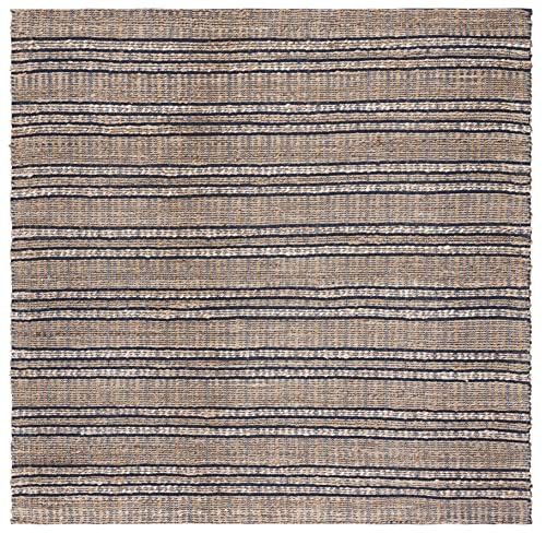 SAFAVIEH Natural Fiber Collection Area Rug - 6'6" Square, Navy & Natural, Handmade Flat Weave Stripe Jute & Cotton Jute, Ideal for High Traffic Areas in Living Room, Bedroom (NFB651N) - color: Navy/Natural, size: 6'6" x 6'6" (Square)