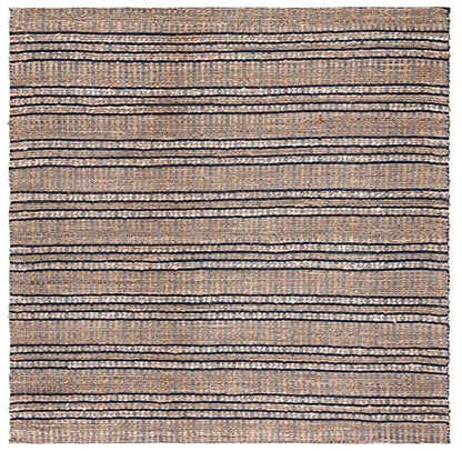SAFAVIEH Natural Fiber Collection Area Rug - 6'6" Square, Navy & Natural, Handmade Flat Weave Stripe Jute & Cotton Jute, Ideal for High Traffic Areas in Living Room, Bedroom (NFB651N) - color: Navy/Natural, size: 6'6" x 6'6" (Square)