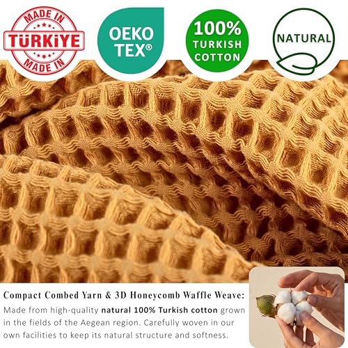 PÜSKÜL 2-Piece Natural 100% Turkish Cotton Waffle Bath Towels Extra-Large | Mustard, 32x63" Bath Sheet Towel, Light Soft Absorbent Quick-Dry Lint-Free Premium Honeycomb Weave Oeko-Tex Made in Turkiye - color: Mustrad Yellow