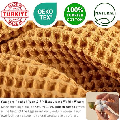 PÜSKÜL 2-Piece Natural 100% Turkish Cotton Waffle Bath Towels Extra-Large | Mustard, 32x63" Bath Sheet Towel, Light Soft Absorbent Quick-Dry Lint-Free Premium Honeycomb Weave Oeko-Tex Made in Turkiye - color: Mustrad Yellow