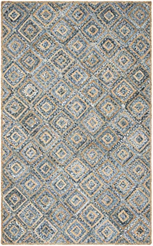 SAFAVIEH Cape Cod Collection Accent Rug - 4' x 6', Natural & Blue, Handmade Flat Weave Diamond Braided Jute & Denim, Ideal for High Traffic Areas in Entryway, Living Room, Bedroom (CAP354A) - color: Natural/Blue, size: 4' x 6' (Rectangular)