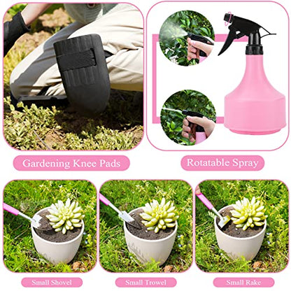 Pink Garden Tool Set Gardening Items for Women - 24PCS Heavy Duty Garden Tools with Detachable Storage Bag, Succulent Tool Set, Weeder - color: Pink