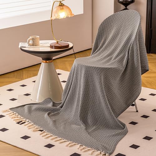 Peshtemania Premium Cotton Light Weight Boho Throw Blanket 50”x60” Gray Black and Off White for Bed Chair Couch Farmhouse Turkish Throws for Sofa Bedroom Outdoor Fall Throw Blanket Yoga Blanket - color: Black