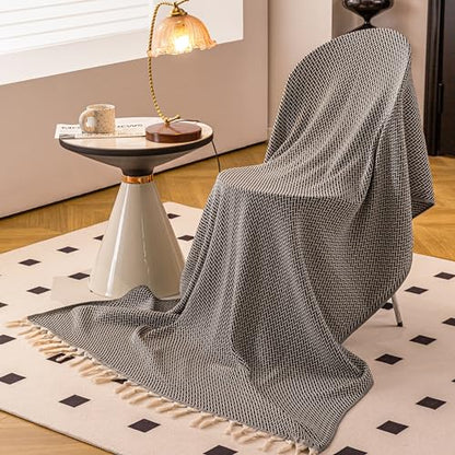 Peshtemania Premium Cotton Light Weight Boho Throw Blanket 50”x60” Gray Black and Off White for Bed Chair Couch Farmhouse Turkish Throws for Sofa Bedroom Outdoor Fall Throw Blanket Yoga Blanket - color: Black