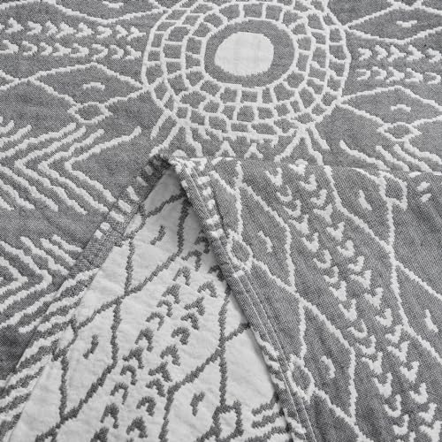 jinchan 100% Cotton Muslin Blanket Twin Boho Throw Blanket 50x60 Gray | 3-Layer, Tribal Geometric Quilt, Cooling Breathable Lightweight, for Adult, Soft, Reversible, Summer, Couch, Sofa, Bedroom - color: A. Boho Grey, size: 50"x60"