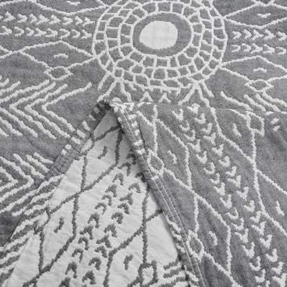 jinchan 100% Cotton Muslin Blanket Twin Boho Throw Blanket 50x60 Gray | 3-Layer, Tribal Geometric Quilt, Cooling Breathable Lightweight, for Adult, Soft, Reversible, Summer, Couch, Sofa, Bedroom - color: A. Boho Grey, size: 50"x60"