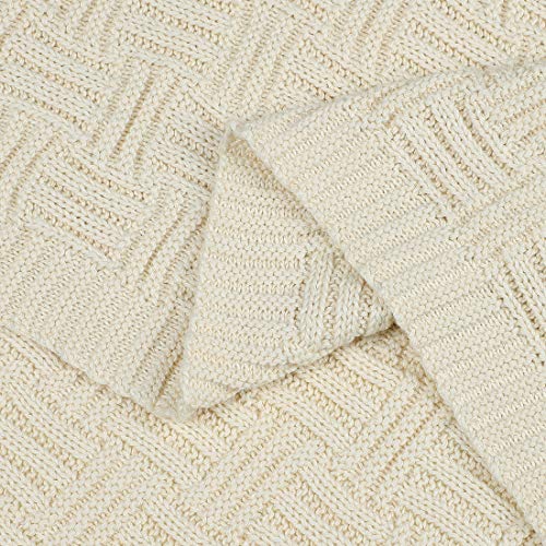 uxcell 100% Cotton Knit Throw Blanket, Cable Decors Beige 47x70 - color: Beige