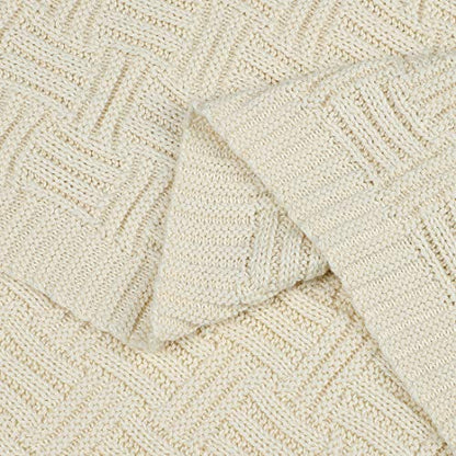 uxcell 100% Cotton Knit Throw Blanket, Cable Decors Beige 47x70 - color: Beige