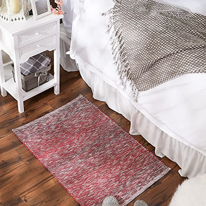 DII Woven Rag Rug Collection Recycled Yarn Variegated Rustic Stripe, 2x3', Barn Red - color: Barn Red