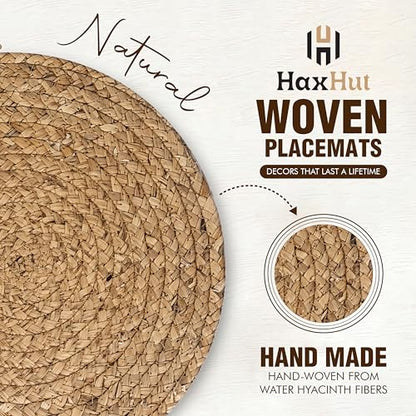 Round Woven Placemats Set of 4, Wicker Placemats for Dinner Plates | 13.5 Inch Natural Rattan Boho Style Braided Place Mats, Non-Slip, Heat Resistant, Dining Table Chargers with Bag for Storage - style: 13.5" Pack of 4