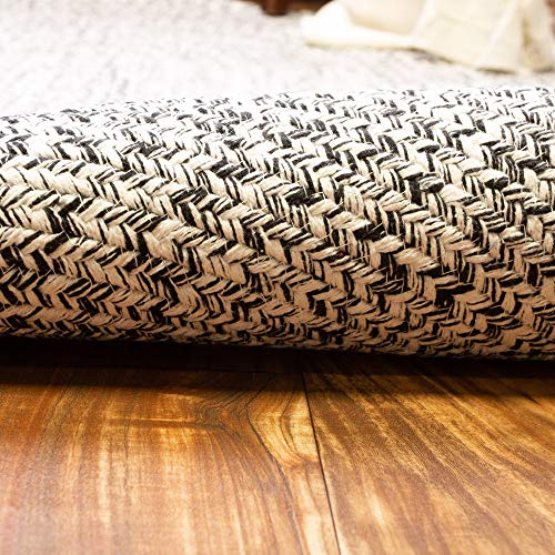Super Area Rugs Farmhouse Braided Rug Cotton Kitchen Reversible Carpet, Black & White, 2' X 3' Oval - color: Black & White, size: 2' x 3' (Oval)