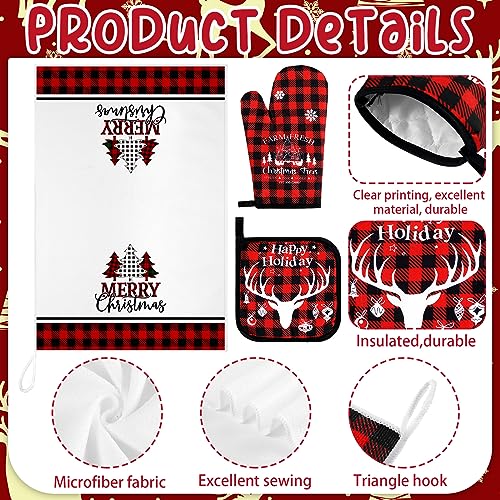 Bencailor 6 Pcs Christmas Kitchen Set Christmas Tree Kitchen Towels Oven Mitts and Pot Holders Set Dish Towel Heat Resistant Oven Mitts for Xmas Decor Cooking Baking Grilling(Tree) - style: Tree
