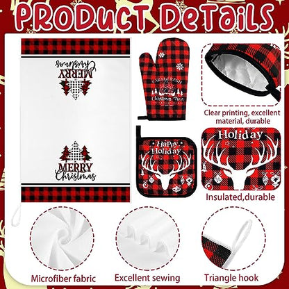 Bencailor 6 Pcs Christmas Kitchen Set Christmas Tree Kitchen Towels Oven Mitts and Pot Holders Set Dish Towel Heat Resistant Oven Mitts for Xmas Decor Cooking Baking Grilling(Tree) - style: Tree