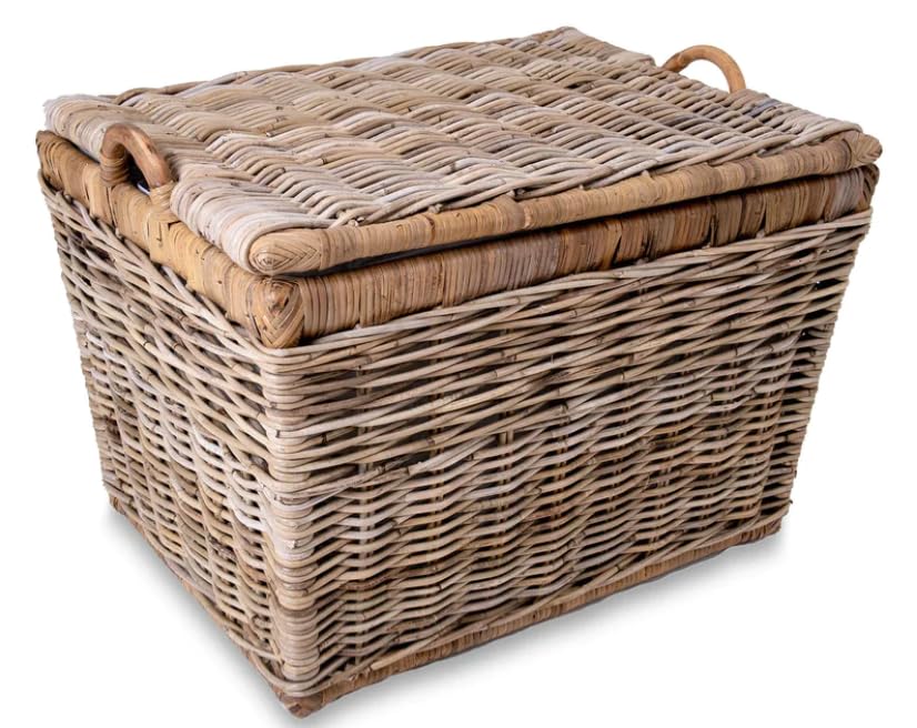 The Basket Lady Lift-Off Lid Wicker Storage Basket, L, Serene Grey | Outside: 24.5" L x 18" W x 17.5" H | Inside: 21.5"L x 15.5"W x 14"H - Handcrafted by artisans from natural rattan - color: Serene Grey, size: Large