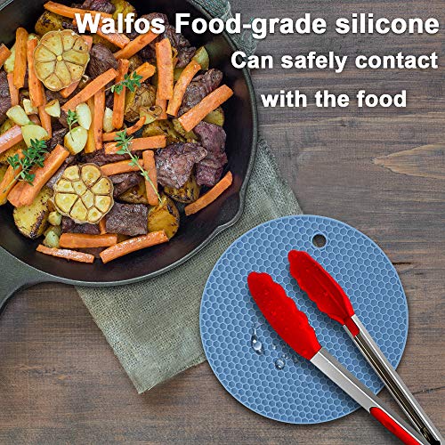 Walfos Silicone Trivet Mats - 4 Heat Resistant Pot Holders, Multipurpose Non-Slip Hot Pads for Kitchen Potholders, Hot Dishers, Jar Opener, Spoon Holder, Food Grade Silicone & BPA Free (Nordic Blue) - style: 7.1+7in, 4 Nordic Blue Round + Rectangle