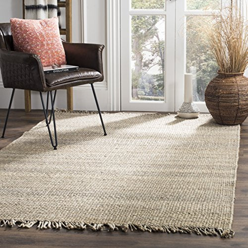 SAFAVIEH Natural Fiber Collection Accent Rug - 3' x 5', Grey, Handmade Boho Fringe Woven Jute, Ideal for High Traffic Areas in Entryway, Living Room, Bedroom (NF368C) - color: Grey, size: 3' x 5' (Rectangular)