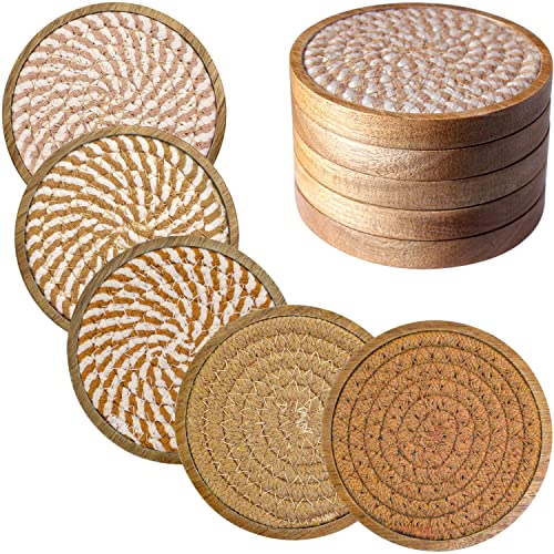 Eykao 5 Pack Coasters for Drinks Absorbent, 4.3 inches Cork Coasters for Coffee Tables, Wooden Drink Coasters for Table Protection, Cute Coasters for Kitchen, Farmhouse, Bar, and Office (Brown Series) - color: #3 Borwn, size: 5 Pack