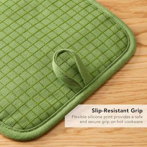 KITCHENAID Gourmet Series Gridlines Pot Holders 2-Pack Set, Heat Resistant up to 600°F, Soft Silicone Grip, Magnetic Cuff, Matcha Green, 8"x8" - color: Matcha Green