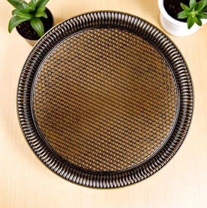 Alisveristime Round Hammered Metal Serving Tray – Ottoman Style, (11.8" Diameter, 12.6 oz) 5 Color Options (Antique Green) - color: Antique Green
