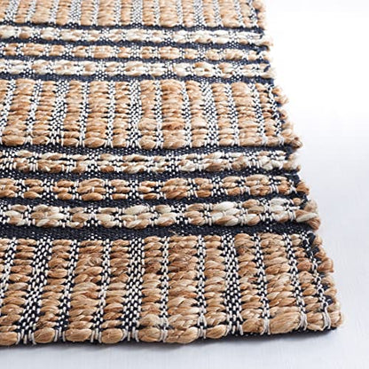 SAFAVIEH Natural Fiber Collection Area Rug - 5' x 8', Navy & Natural, Handmade Flat Weave Stripe Jute & Cotton Jute, Ideal for High Traffic Areas in Living Room, Bedroom (NFB651N) - color: Navy/Natural, size: 5' x 8' (Rectangular)