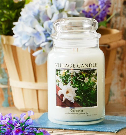 Village Candle Gardenia Large Glass Apothecary Jar Scented Candle, 21.25 oz, White (Pack of 6) - color: Gardenia, size: 21.25 oz. (Pack of 6)