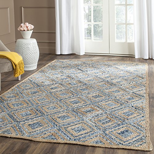 SAFAVIEH Cape Cod Collection Accent Rug - 3' x 5', Natural & Blue, Handmade Flat Weave Diamond Braided Jute & Denim, Ideal for High Traffic Areas in Entryway, Living Room, Bedroom (CAP354A) - color: Natural/Blue, size: 3' x 5' (Rectangular)
