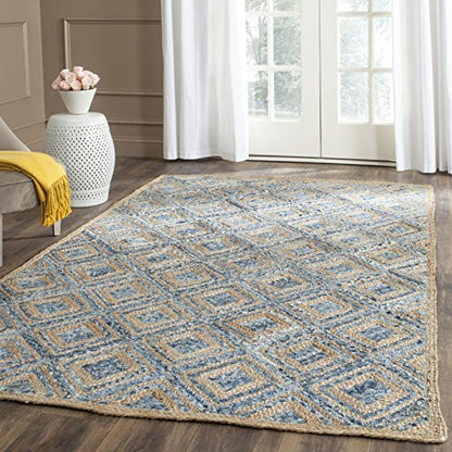 SAFAVIEH Cape Cod Collection Accent Rug - 3' x 5', Natural & Blue, Handmade Flat Weave Diamond Braided Jute & Denim, Ideal for High Traffic Areas in Entryway, Living Room, Bedroom (CAP354A) - color: Natural/Blue, size: 3' x 5' (Rectangular)