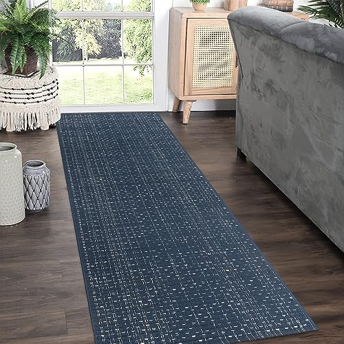 Seavish Hallway Runner Rug, Low Pile Washable Kitchen Runner Rug 2x6 | Cotton Woven Reversible Entryway Rug, Dark Blue Farmhouse Throw Rug Runner for Living Room Bedroom Laundry Patio - color: Dark Blue, size: 2 x 6 ft