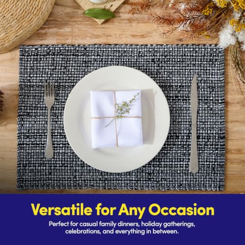Sweet Home Collection 100% Cotton Placemats for Dining Room Rectangle Two Tone Woven Fabric 13" x 19" Soft Durable Table Mat Set, Set of 6, Black - color: Black, size: Rectangle 13" x 19"