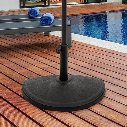 Pure Garden Half Umbrella Outdoor Patio Umbrella Base, Black, 32lb | Weighted Resin and Cement Patio Umbrella Stand Outdoor - 9.8” Stem Fits 1.5-1.9” Diameter Poles - Half Round Umbrella Base