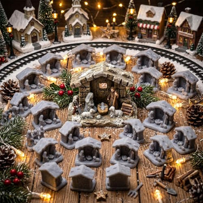 RoundFunny 50pcs Miniature Christmas Nativity Resin Holy Family with Manger | Mini Nativity Scene Figurines, Holy Family Stable Statue, Religious Gift DIY Crafts for Xmas Mantel Tiered Tray Table Decor - style: Christmas Nativity