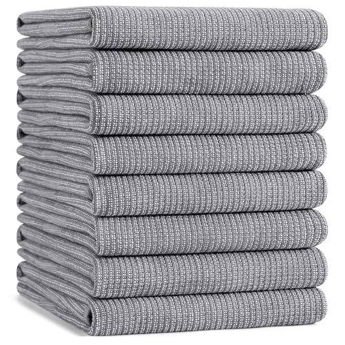 Mordimy Premium Large Cotton Kitchen Towels (18"x 28", 8 Pack), Grey | 100% Ring Spun Cotton, Super Absorbent, 380 GSM, Flat & Terry, Soft, Hanging Loop Dish Towels - color: Grey, size: 18"x28" - 8 Pack