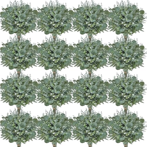 Serwalin 400PCS Artificial Mixed Eucalyptus Stems,Greenery for Centerpieces | 4Kinds Faux Eucalyptus Stems Bulk,Greenery Stems Leaves for Vase, Bouquets, DIY Floral Arrangements & Wedding Decor - color: Attractive Forest Green-400pcs