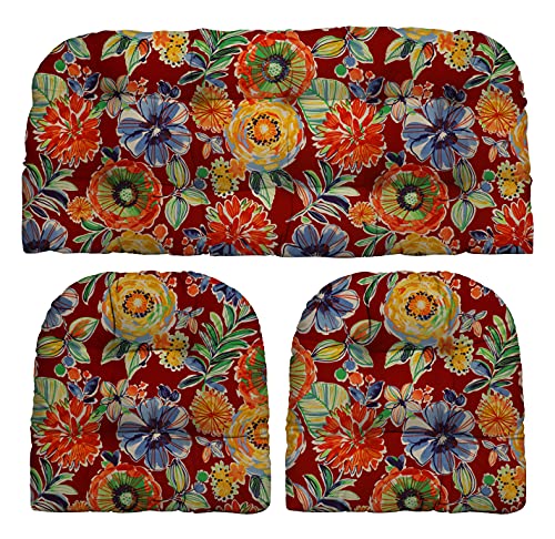 RSH DECOR 3Piece Wicker Tufted Outdoor Chair Cushions for Patio Furniture, Colsen Berry Loveseat Cushion Set, 44” x 22” Bench & 2 Seat Cushions, Wicker Patio Furniture Cushion, Made in USA - color: Colsen Berry, size: 44" x 22" & 2 - 22" x 22"