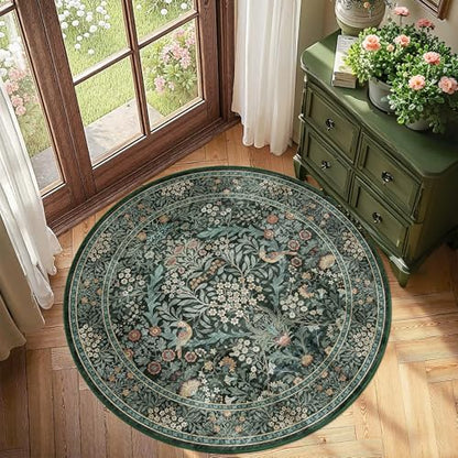 4ft Washable Area Rug Round Non-Slip Carpet for Bedroom Green Blue - color: Dark Green (Larger Pattern), size: 4' (Round)