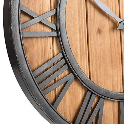 Oldtown Farmhouse Metal & Solid Wood Noiseless Wall Clock (Wood, 18-inch) - color: Wood, size: 18-inch