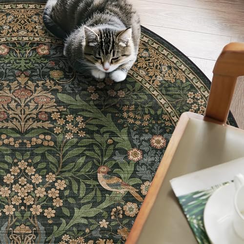 4ft Round Washable Area Rug Non-Slip Carpet for Bedroom Gold Green - color: Gold Green (Larger Pattern), size: 4' (Round)