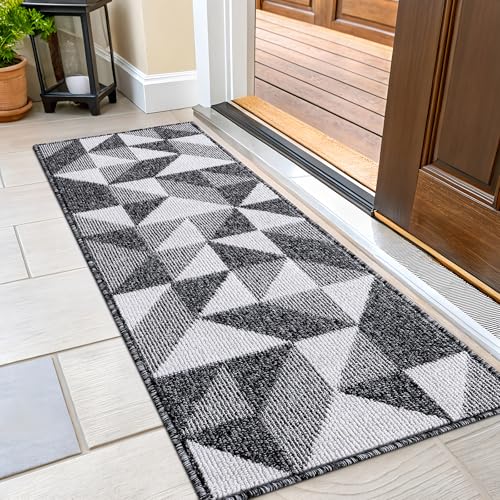 OLANLY Door Mat Indoor Entrance Washable 47x23, Odor-Free Low-Profile Front Back Geometric Doormat, Absorbent Resist Dirt Entry Carpet, Easy to Clean Sturdy Inside Floor Mats for Entryway, Black - color: Black, size: 47" x 23"