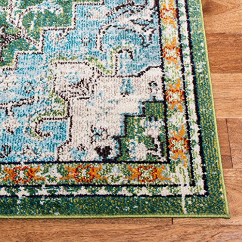 SAFAVIEH Madison Collection Area Rug - 2'2" x 4', Green & Turquoise, Boho Chic Distressed Medallion Design, Non-Shedding & Easy to Clean, Ideal for Living Room, Bedroom, Dining Space (MAD473Y) - color: Green/Turquoise, size: 2'2" x 4' (Rectangular)