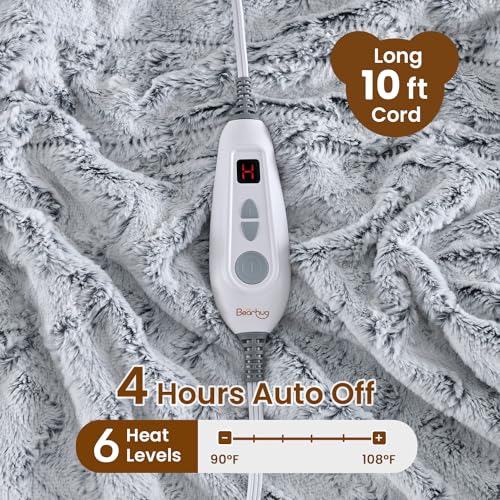 Bearhug Heated Blanket 6 Heat Settings Electric Blanket, 4-Hour Auto Shut-Off, Luxurious Faux Fur & Sherpa Dual-Sided Heated Throw, Machine Washable, 50 x 60 Inches, Gift-Ready Elegant Packaging - color: Dreamy Milky Way, size: Throw 50" x 60"