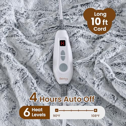 Bearhug Heated Blanket 6 Heat Settings Electric Blanket, 4-Hour Auto Shut-Off, Luxurious Faux Fur & Sherpa Dual-Sided Heated Throw, Machine Washable, 50 x 60 Inches, Gift-Ready Elegant Packaging - color: Dreamy Milky Way, size: Throw 50" x 60"