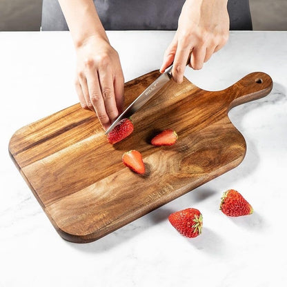 Acacia Wood Serving Board with Handle, Small Size 11" x 8"- Wooden Cutting Chopping Board for Meat, Vegetables, Bread, Charcuterie, Cheese Board - Food Serving Tray for Kitchen Appetizers - size: 7.7" Square Acacia