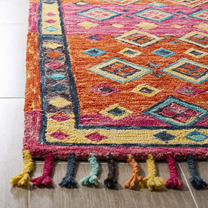 SAFAVIEH Aspen Collection Accent Rug - 2' x 3', Orange & Fuchsia, Handmade Boho Braided Tassel Wool, Ideal for High Traffic Areas in Entryway, Living Room, Bedroom (APN138A) - size: 2' x 3' (Rectangular)