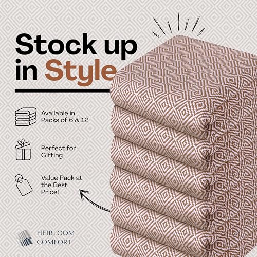 Brown Cloth Napkins Set of 6, Diamond Pattern Weave, 16x16 Inch, 100% Cotton, Durable & Washable Fabric Table Linen for Dinner, Rustic Dining, Everyday Meals & Festive Occassions - color: Brown, size: 16" x 16" (Set of 6)