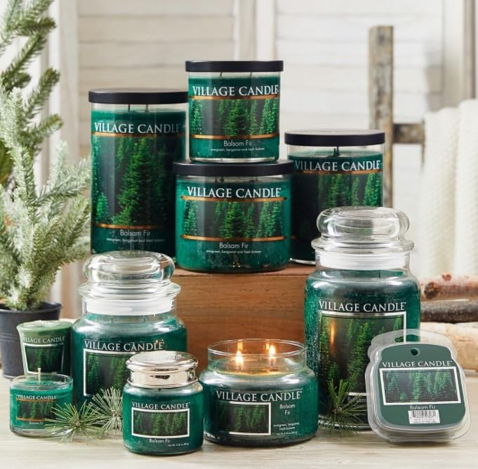 Village Candle Balsam Fir Large Apothecary Jar, Scented Candle, 21.25 oz., Green - size: 21.25 oz