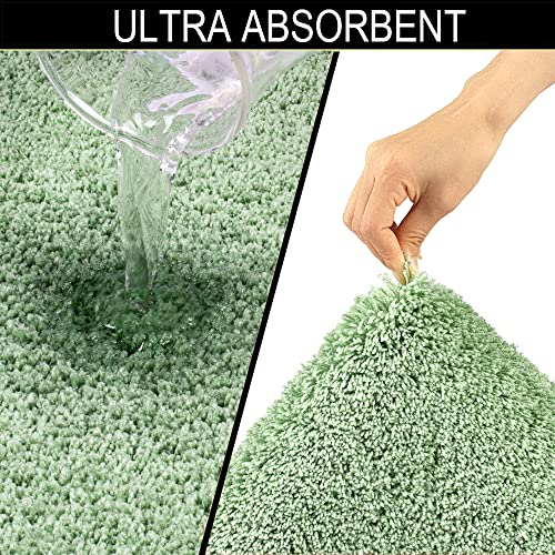 Walensee Shaggy 2 Piece Bath Rug Set (Sage Green) - 20 x 24 U Shape Contour Rug & 20 x 32 Bath Mat - Machine Wash/Dry - Plush Absorbent Non Slip - color: Sage Green