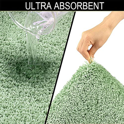 Walensee Shaggy 2 Piece Bath Rug Set (Sage Green) - 20 x 24 U Shape Contour Rug & 20 x 32 Bath Mat - Machine Wash/Dry - Plush Absorbent Non Slip - color: Sage Green